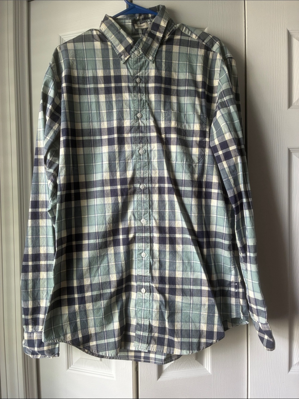 J. Crew Men's Plaid Button-Down Shirt in Light Blue, Navy & White